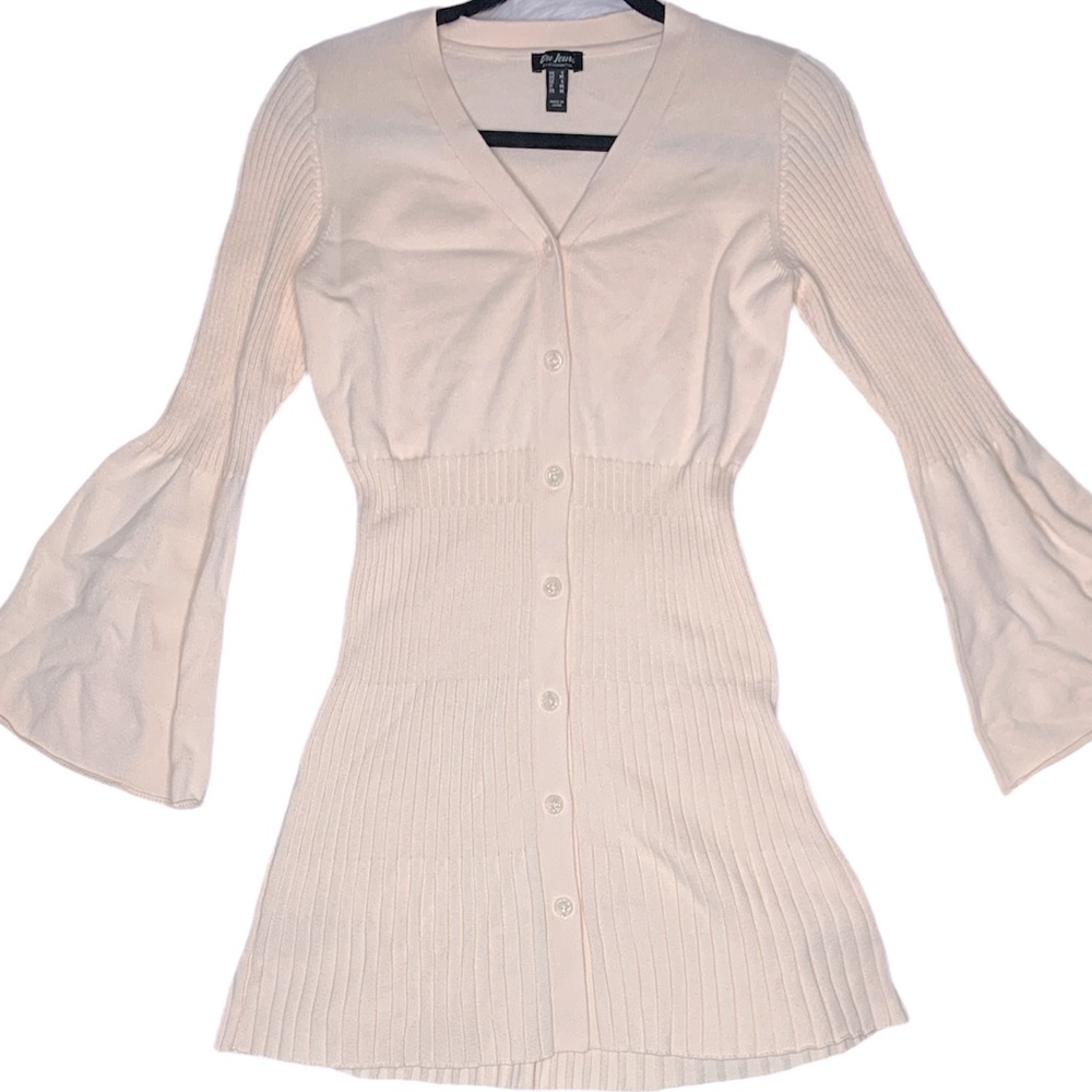 Small Du Jour Ribbed Bell Sleeve Button Up Sweater Dress